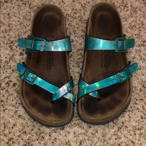 Fun, reflective blue Birkenstock’s